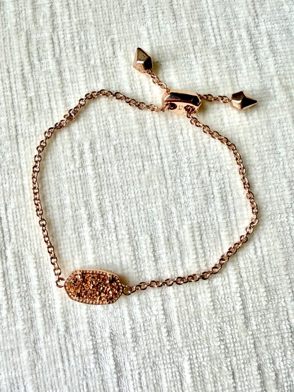 Kendra Scott “Elaina” Rose Gold Druzy Adjustable Chain Bracelet